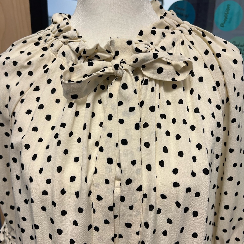 Who What Wear Cream and Black Polka Dot Top